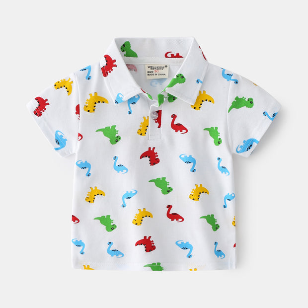 Summer Dinosaur Cartoon Print Boy Short Sleeve