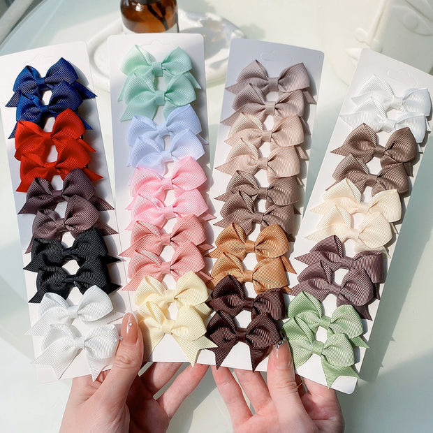 10Pcs Set New Solid Ribbon Bowknot Hair Clips For Baby Girls