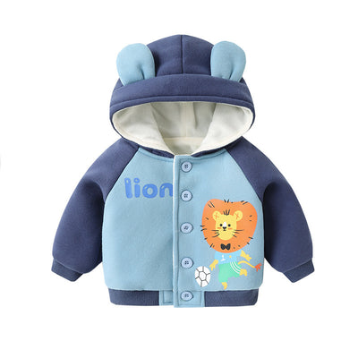 Baby Plus Fleece Hooded Jacket Autumn And Winter Clothes