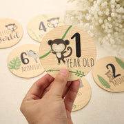 Wooden Baby Month Card Digital Animal Photo Props Age Milestone Card