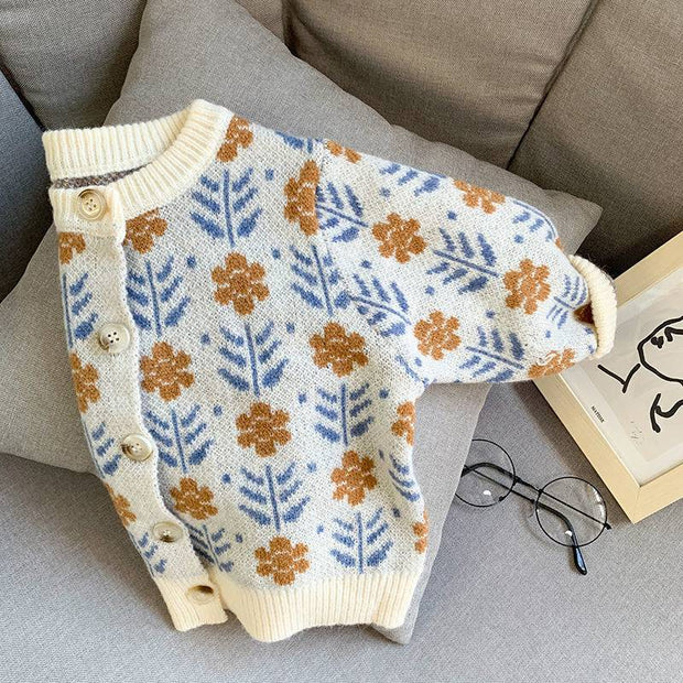 Girls Sweater Cardigan Spring And Autumn Children's Baby Soft Flower Sweater