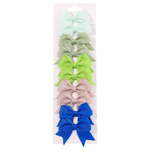 10Pcs Set New Solid Ribbon Bowknot Hair Clips For Baby Girls