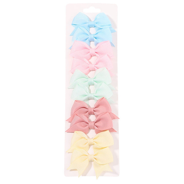 10Pcs Set New Solid Ribbon Bowknot Hair Clips For Baby Girls