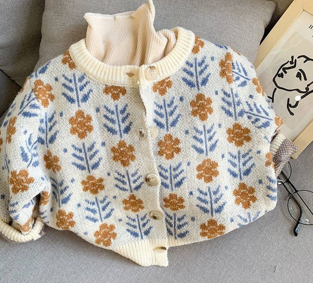 Girls Sweater Cardigan Spring And Autumn Children's Baby Soft Flower Sweater