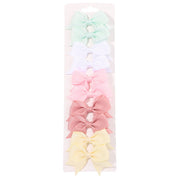 10Pcs Set New Solid Ribbon Bowknot Hair Clips For Baby Girls