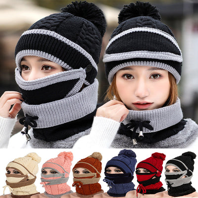 Winter Hat For Women 3pcs Knitted Beanie Hat Scarf Set Warm Hat