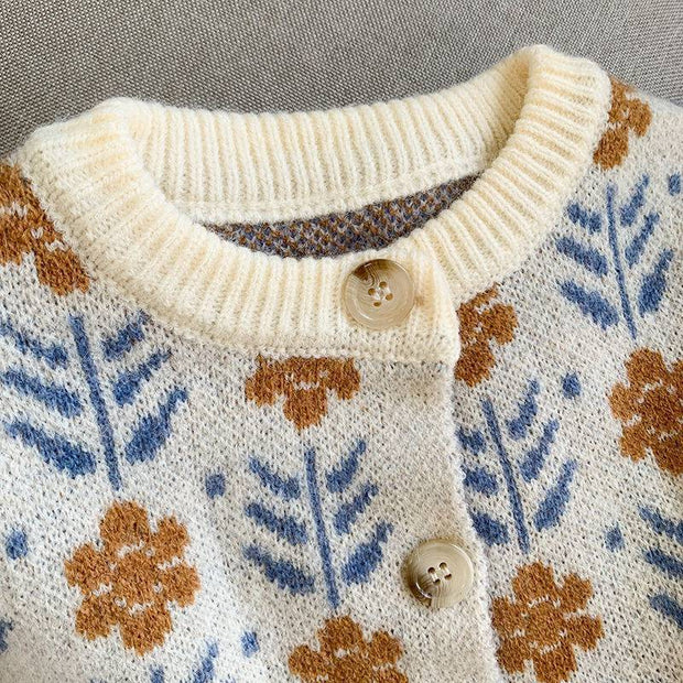 Girls Sweater Cardigan Spring And Autumn Children's Baby Soft Flower Sweater