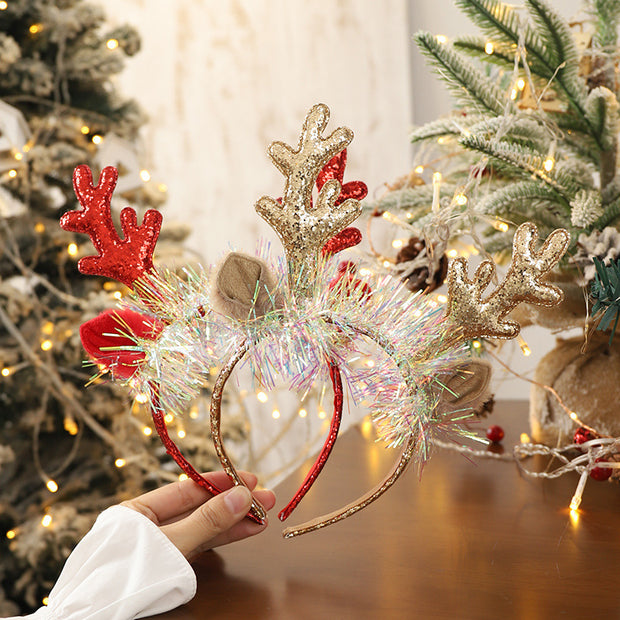 Big Elk Horn Bell Sequined Female Christmas Headband