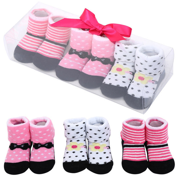 Cute Cartoon Solid Color Polka Dot Letters Striped Bow Baby Socks Set