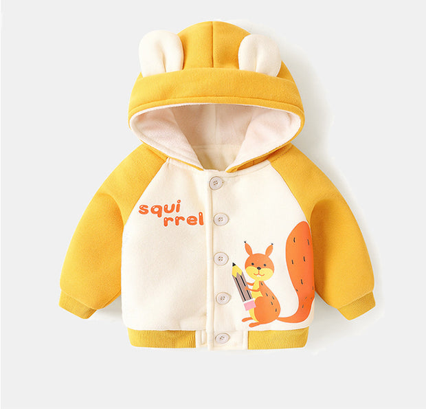 Baby Plus Fleece Hooded Jacket Autumn And Winter Clothes